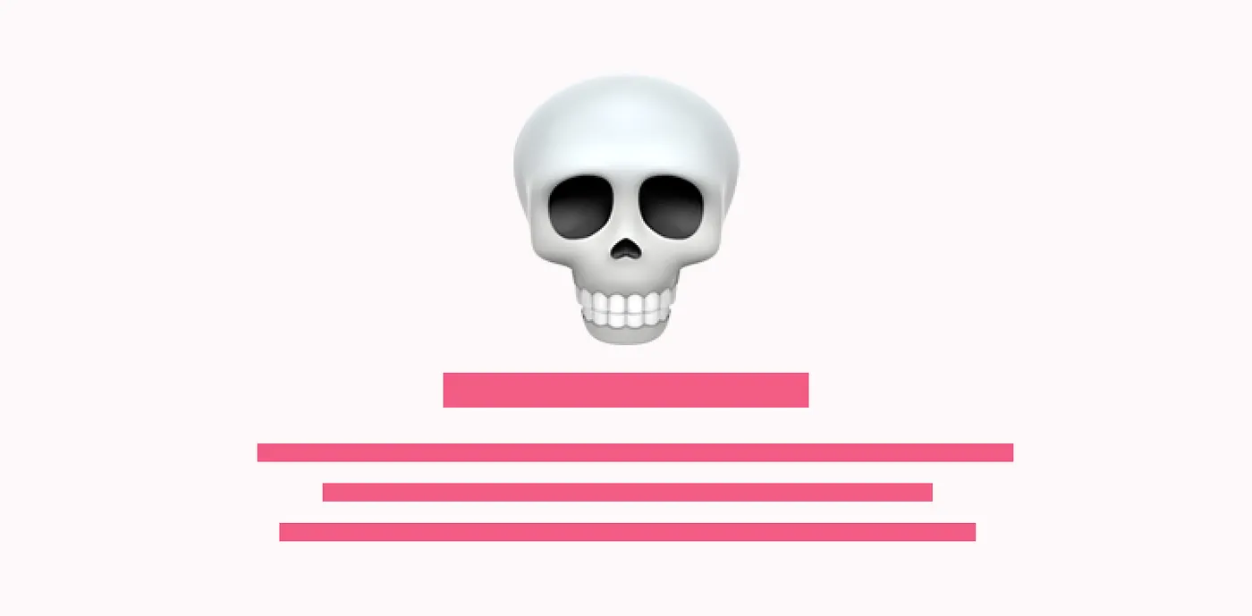 A 3D skull above four pink horizontal text bars.